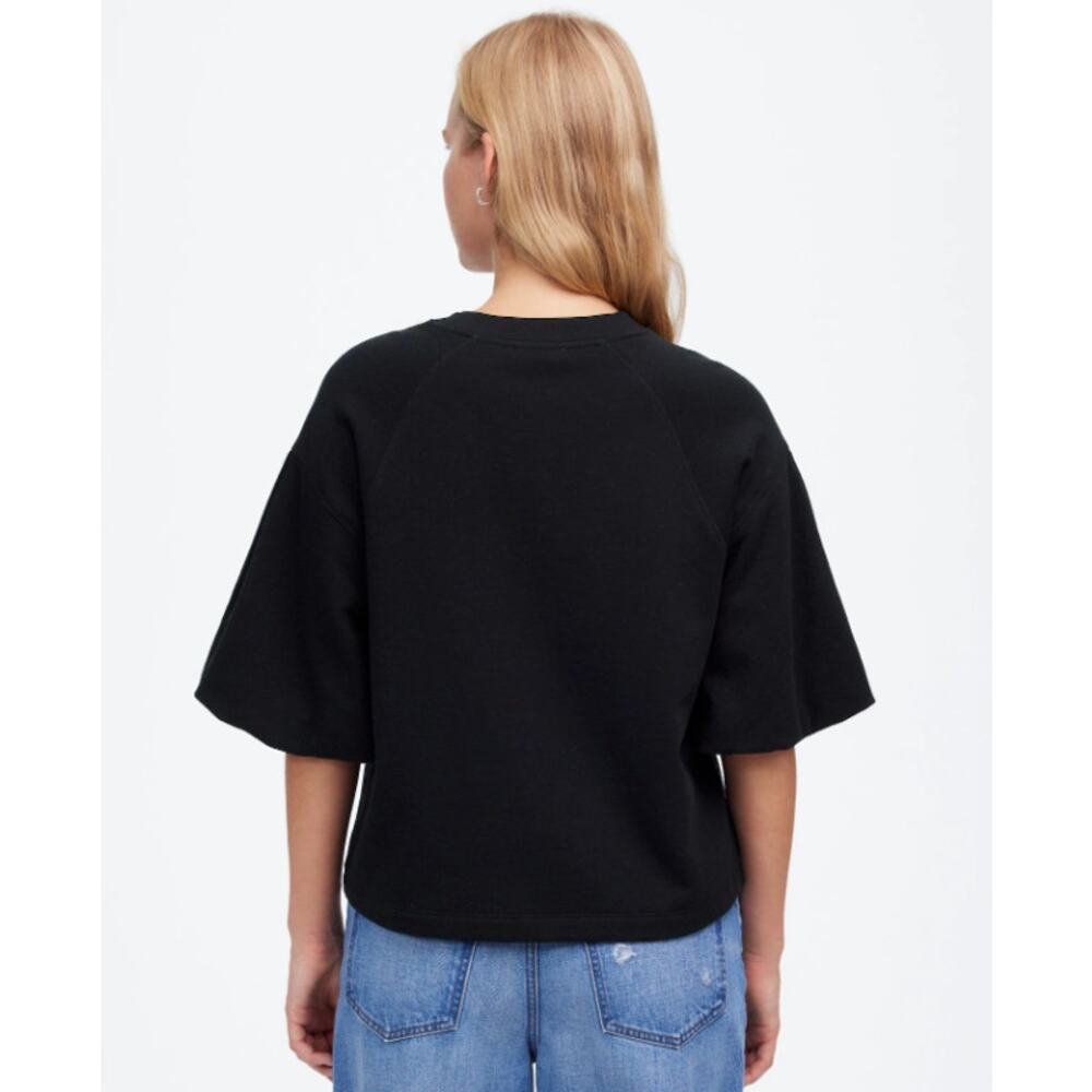 Madewell Puff-Sleeve Sweatshirt Tee Sz M Black Cotton-Blend Fleece Crewneck Boxy - Picture 2 of 8